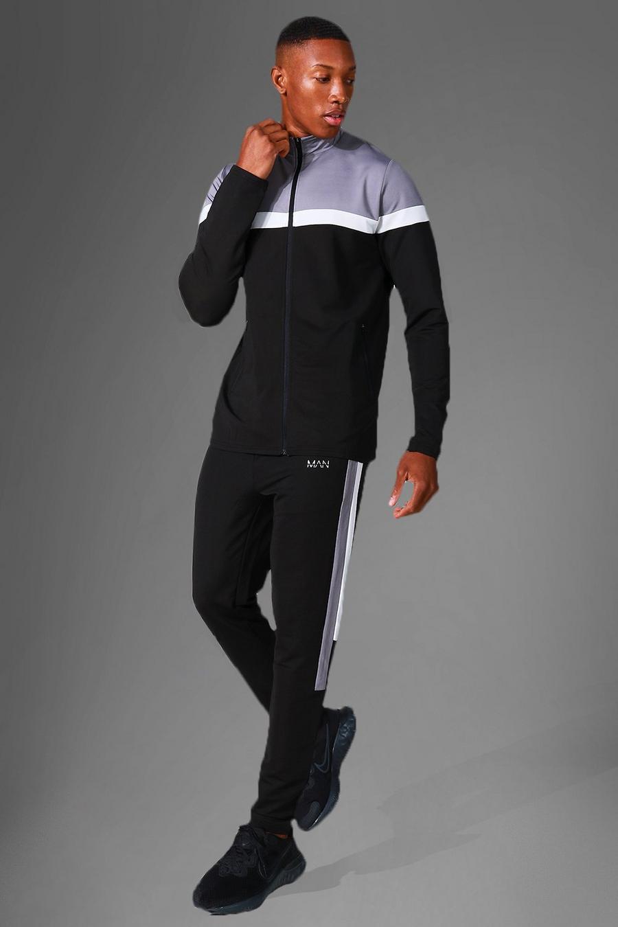 שחור nero חליפת טרנינג ספורטיבית לאימונים עם בלוק צבע ורוכסן מסדרת Man image number 1