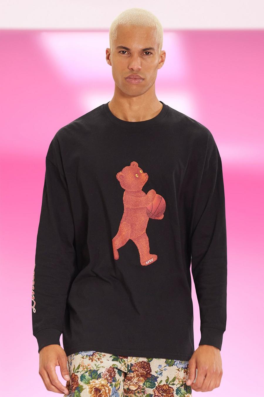 Black Oversized Limited Teddy T-Shirt Met Lange Mouwen image number 1