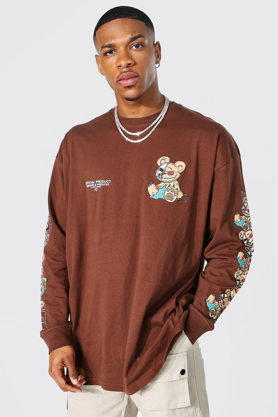 Chocolate Oversized Evil Teddy Long Sleeve T-shirt image number 1