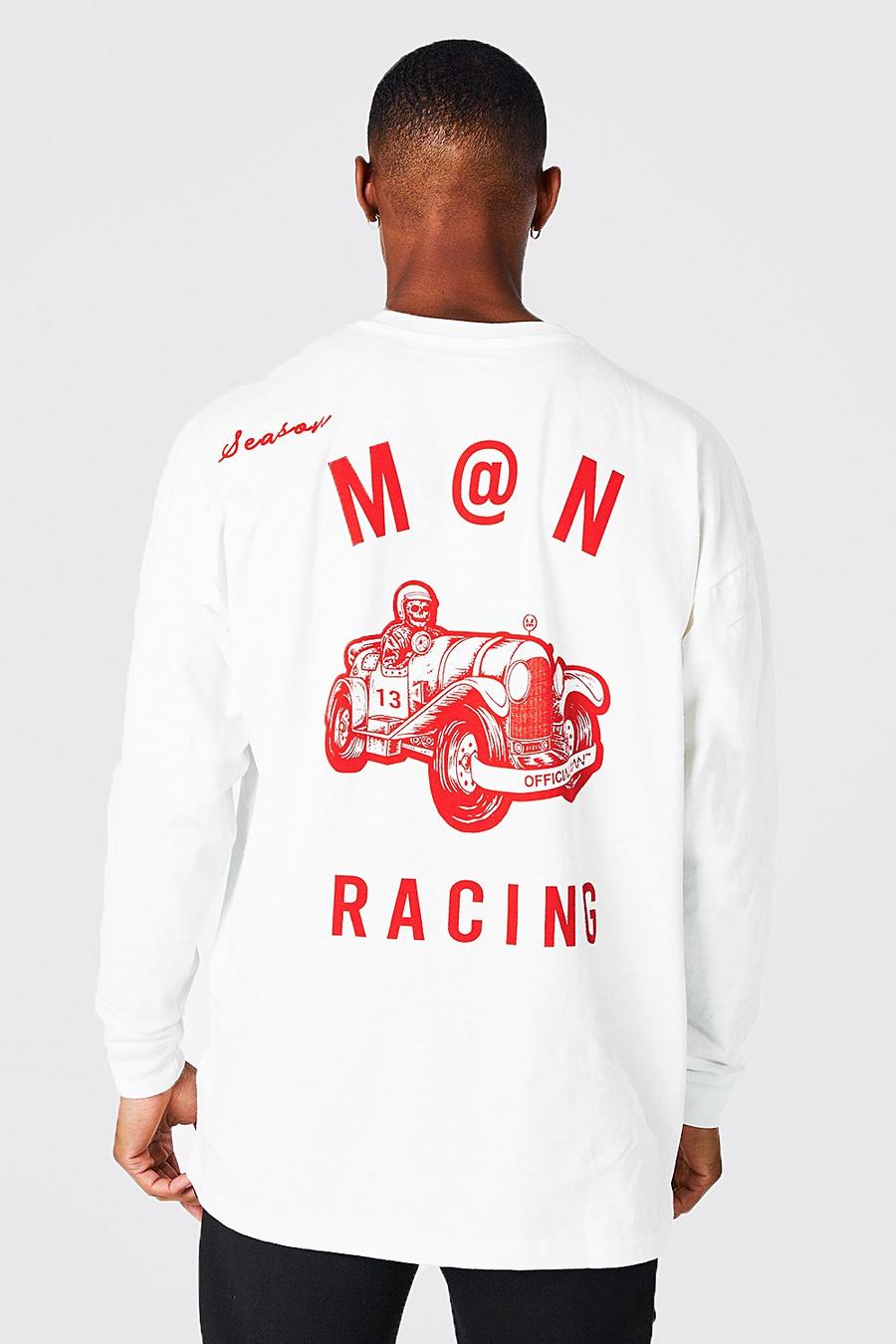T-shirt oversize Man Racing a maniche lunghe con stampa, Ecru blanco image number 1