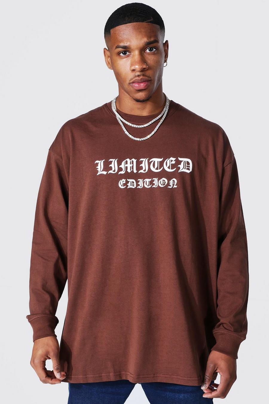 Langärmlige Oversize T-Shirt mit Limited Edition Print, Chocolate marron image number 1