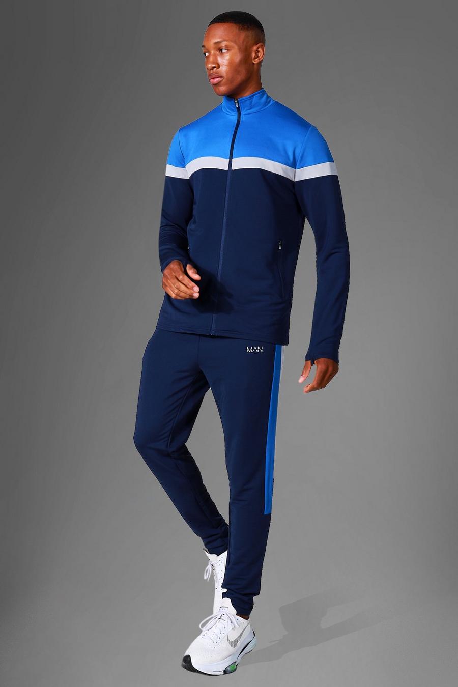 נייבי חליפת טרנינג ספורטיבית לאימונים עם בלוק צבע ורוכסן מסדרת Man image number 1