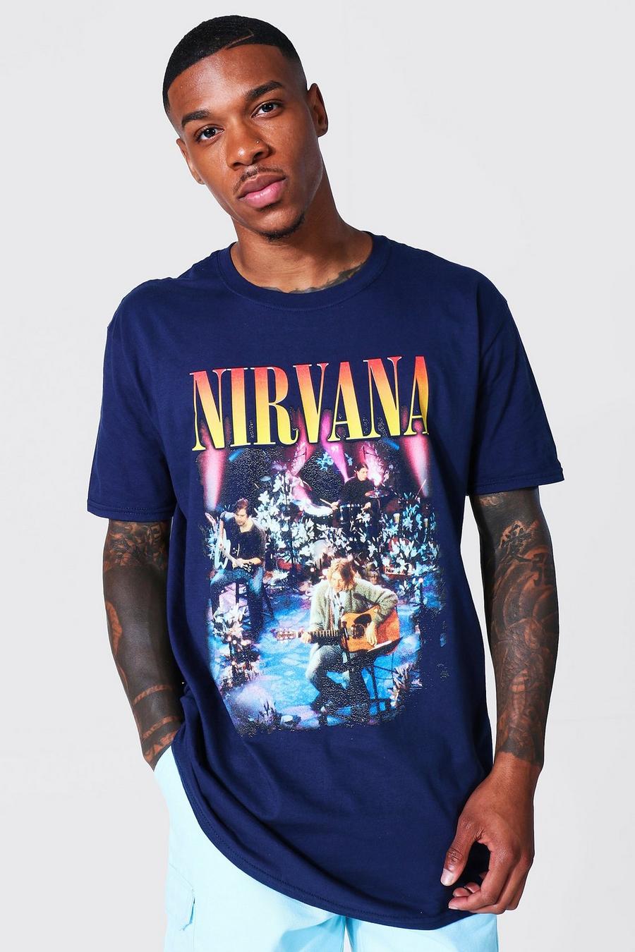 Navy marineblau Oversized Gelicenseerd Nirvana T-Shirt image number 1