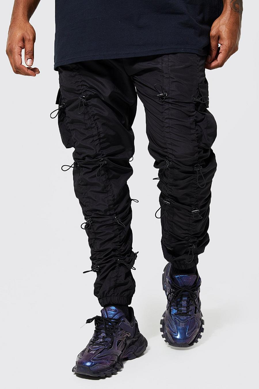 שחור מכנסי קורדרוי בסגנון באנג׳י עם כיווצים ברגליים למידות גדולות image number 1
