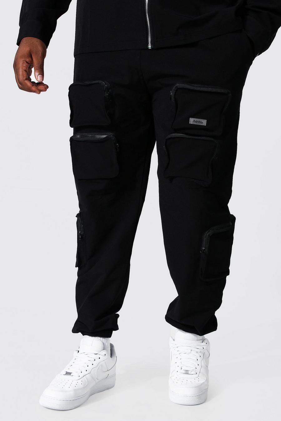 Grande taille - Pantalon cargo à poches en relief, Black noir image number 1