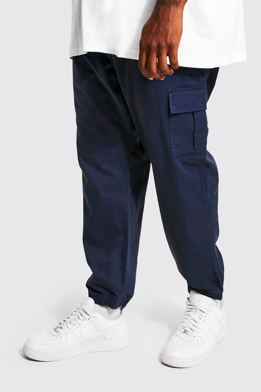 Navy marinblå Plus Regular Fit Cargo Trouser image number 1
