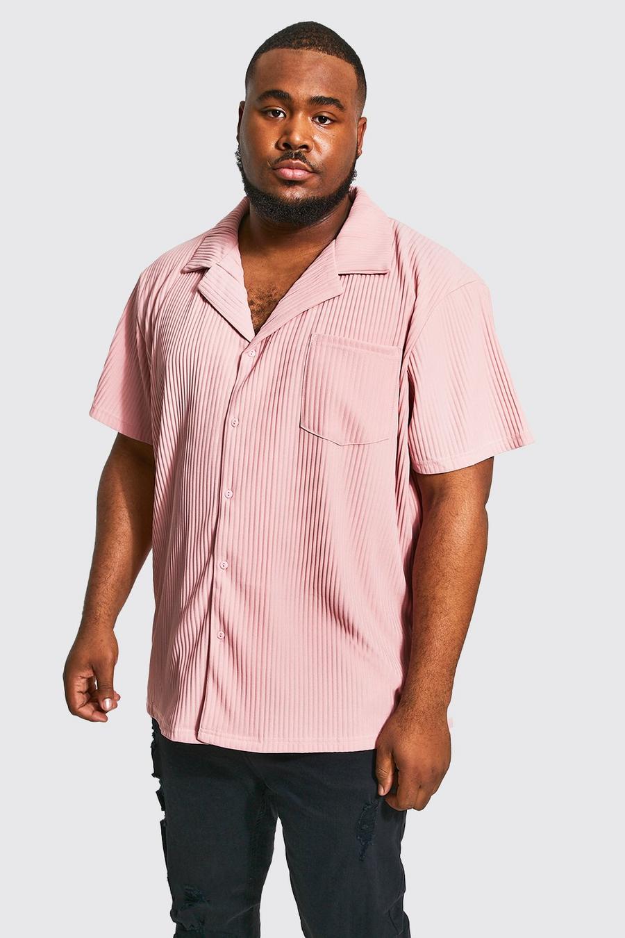 Dusky pink rosa Plus Pleated Short Sleeve Revere Shirt image number 1