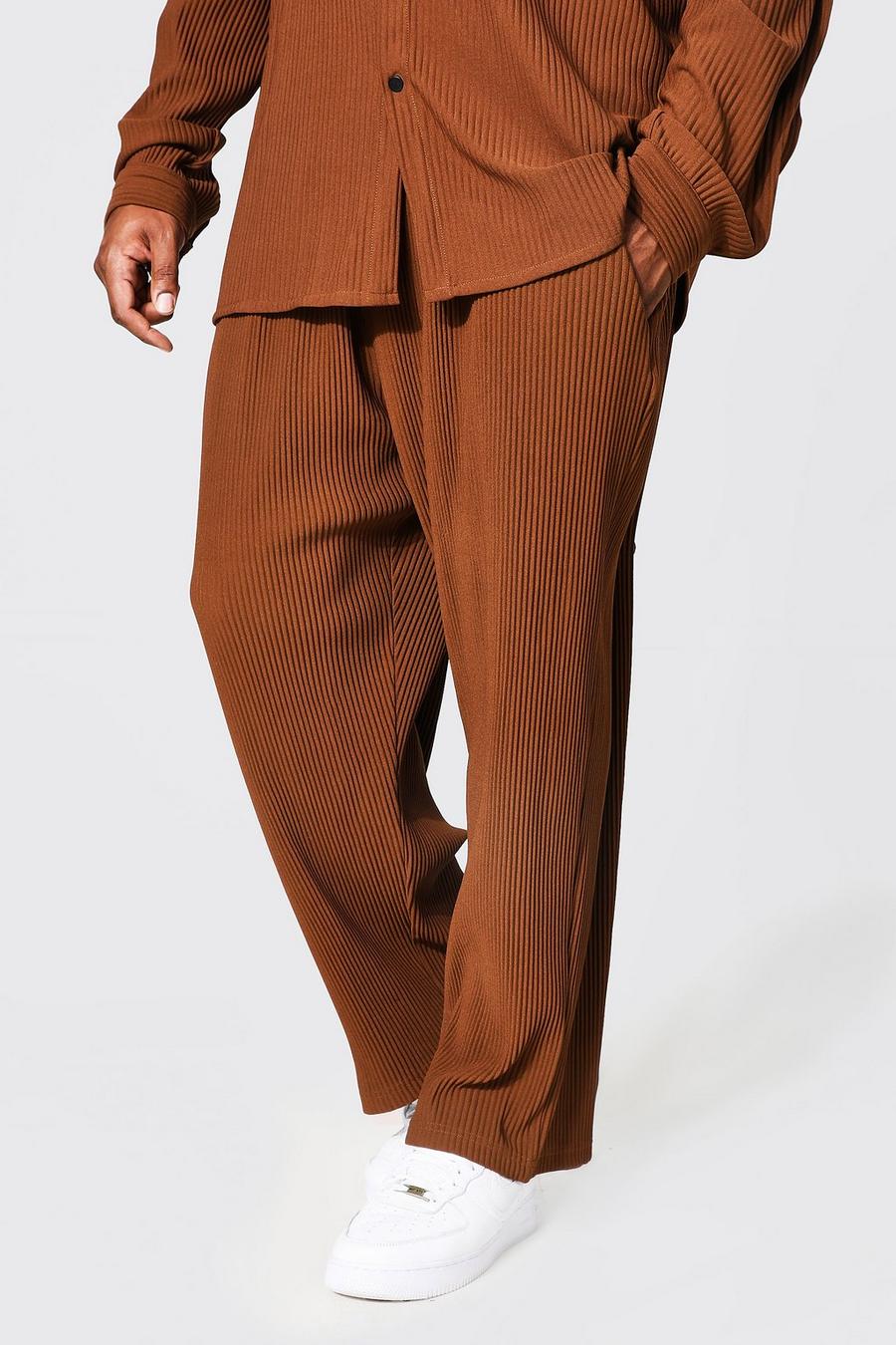 Chocolate brown Plus Slim Fit Pleated Crop Trousers image number 1
