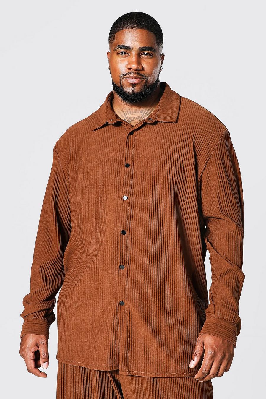 Chocolate brun Plus Long Sleeve Pleated Overshirt image number 1