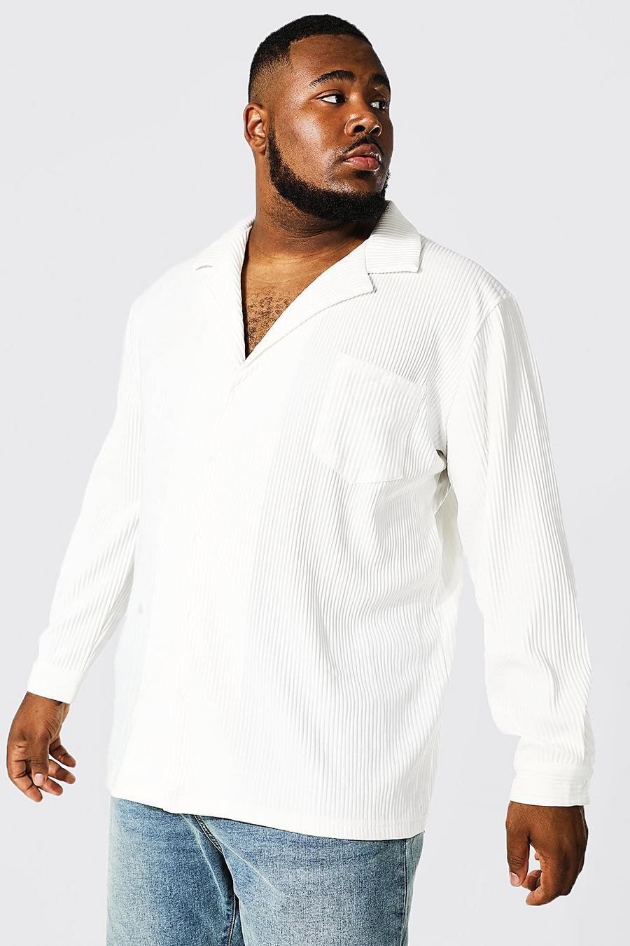 White weiß Plus Pleated Long Sleeve Revere Shirt image number 1