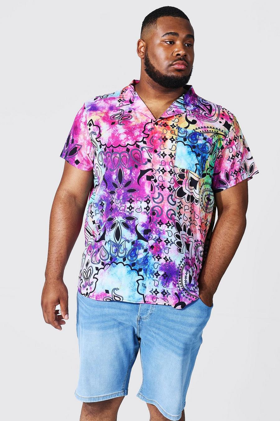 Camicia Plus Size in fantasia cachemire in tie dye, Multi multicolor image number 1