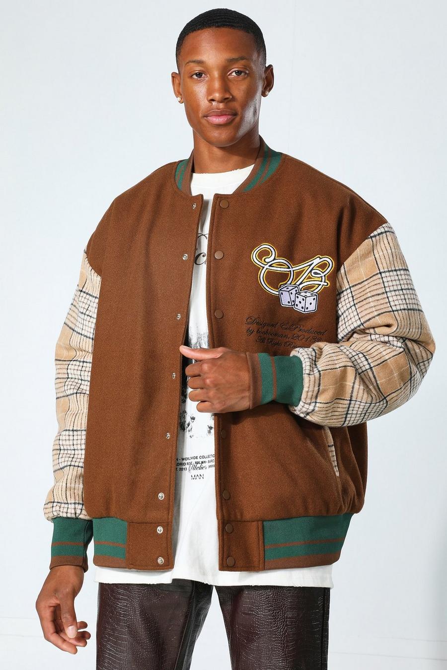 Chocolate Future Varsity Bomber W Check Sleeves image number 1