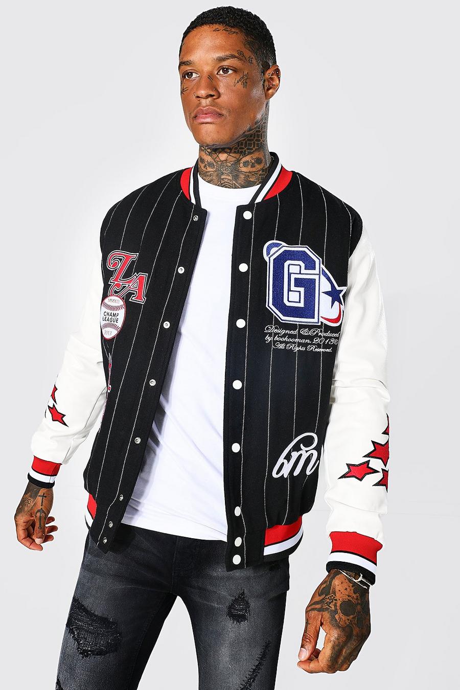 Black Pinstripe G Varsity Bomber image number 1