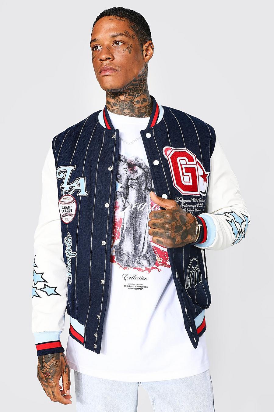 Blue Pinstripe G Varsity Bomber image number 1