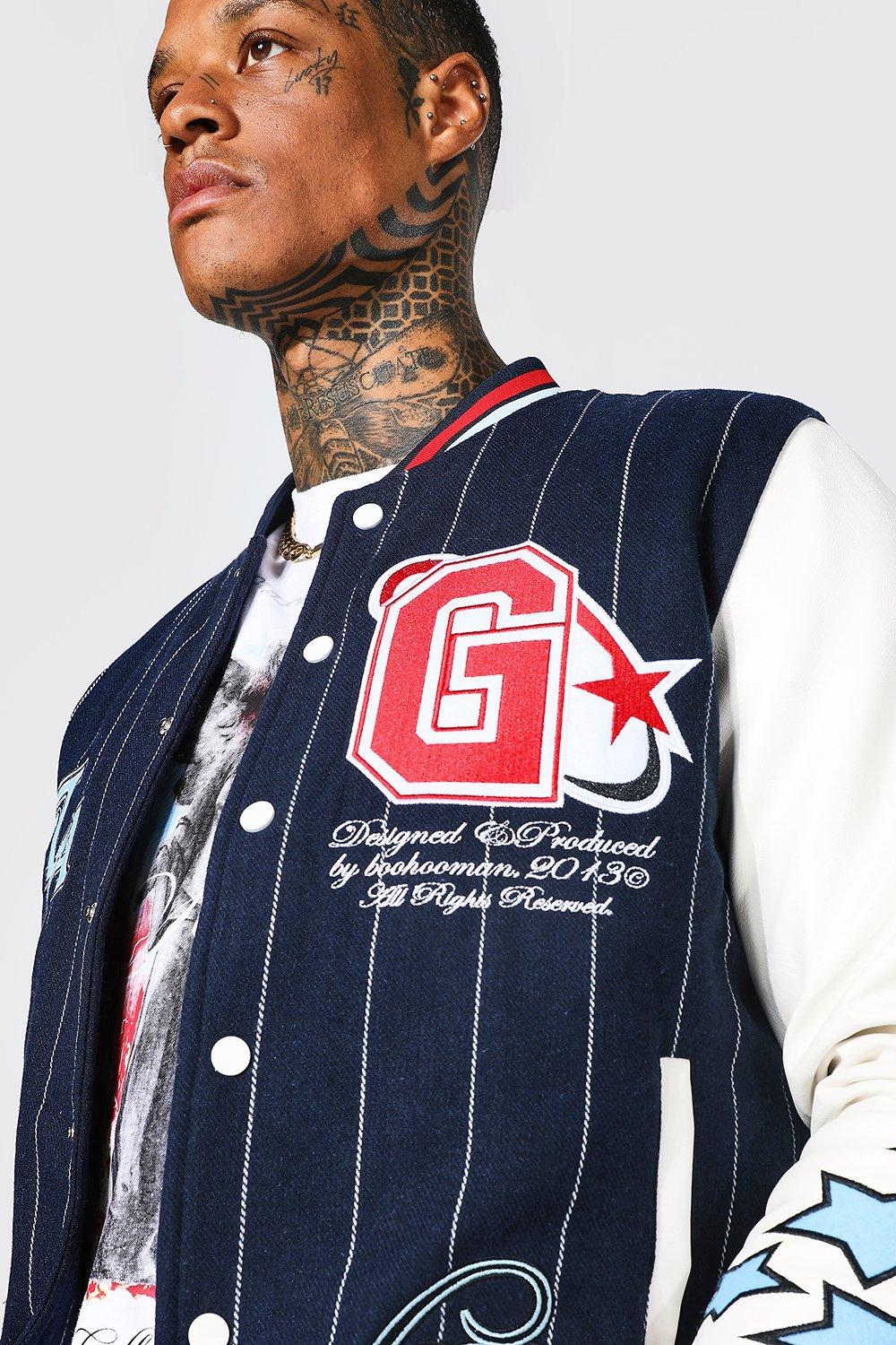 Pinstripe cheap varsity jacket