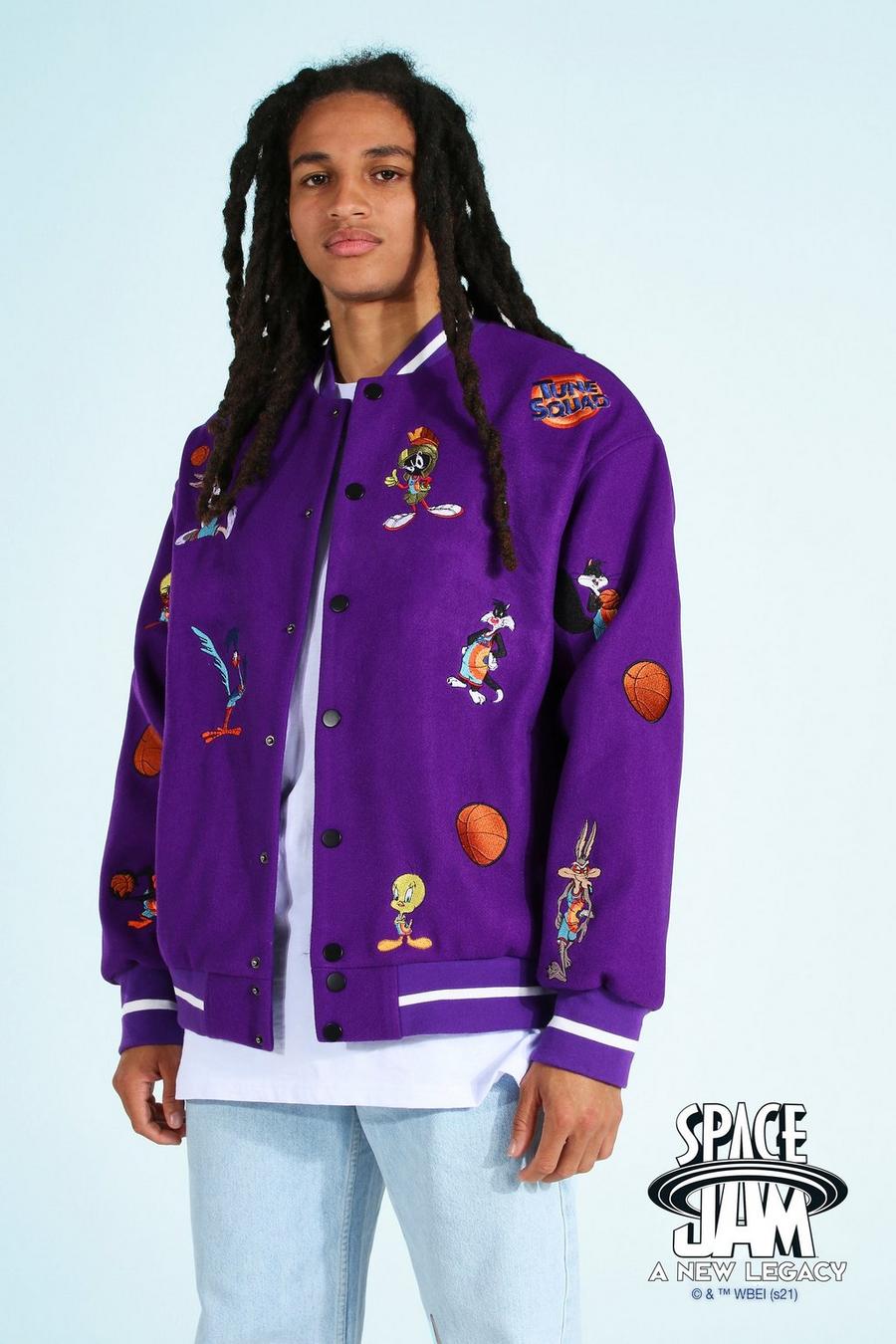Bomber oversize con badge ufficiali di Space Jam, Viola image number 1