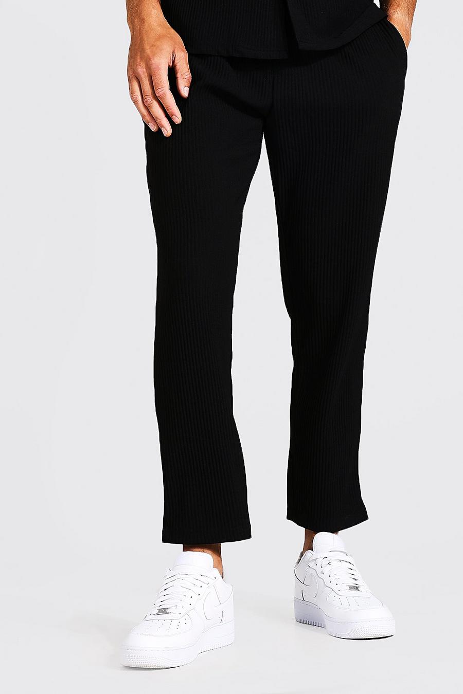 Black noir Tall Slim Fit Pleated Crop Trousers image number 1