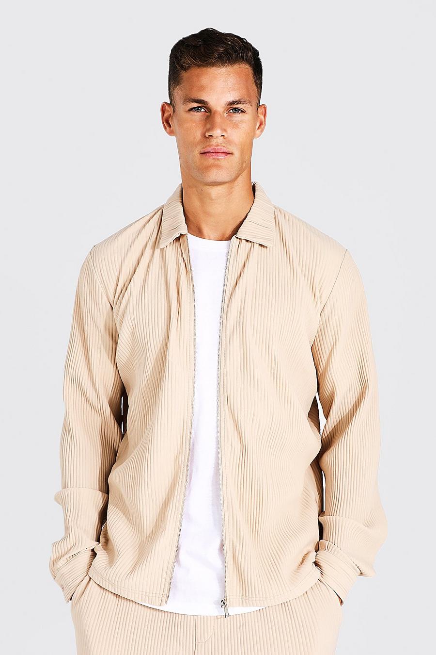Giacca Harrington Tall con zip e pieghe, Taupe beis image number 1