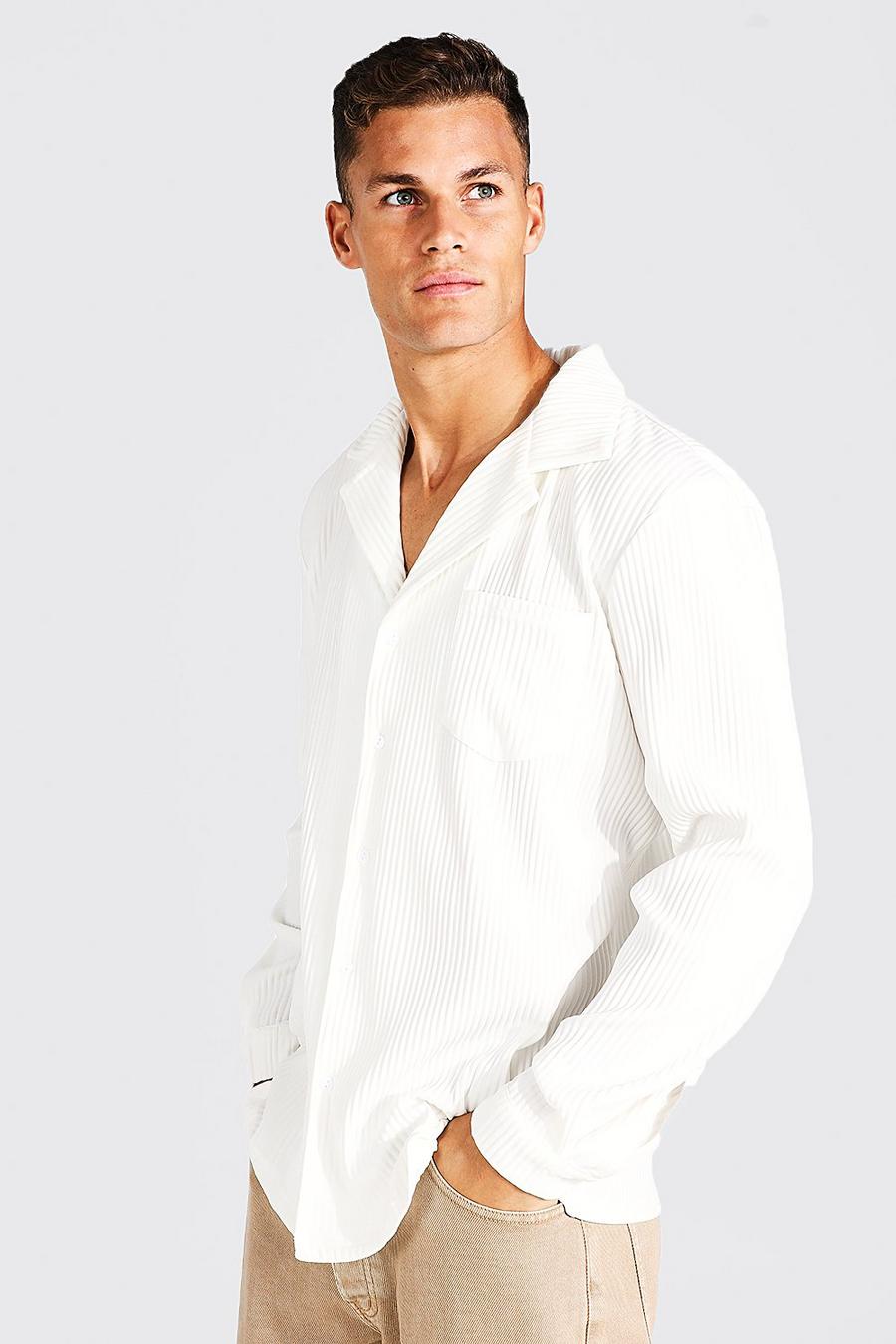 לבן חולצה מכופתרת ארוכה עם קפלים לגברים גבוהים image number 1
