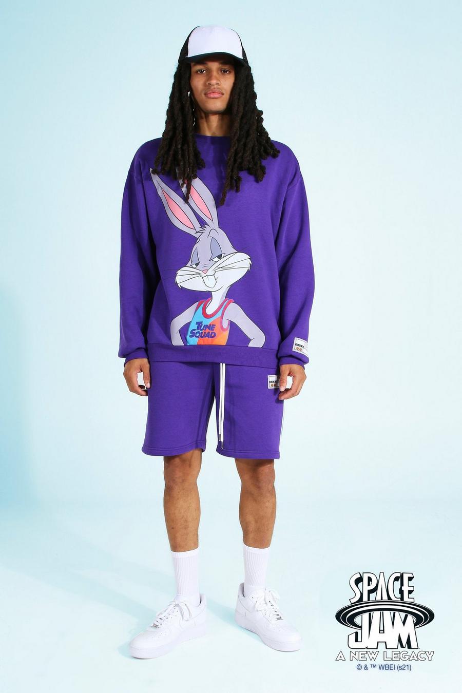 Oversize Space Jam Shorts-Set mit Bugs-Print, Purple image number 1