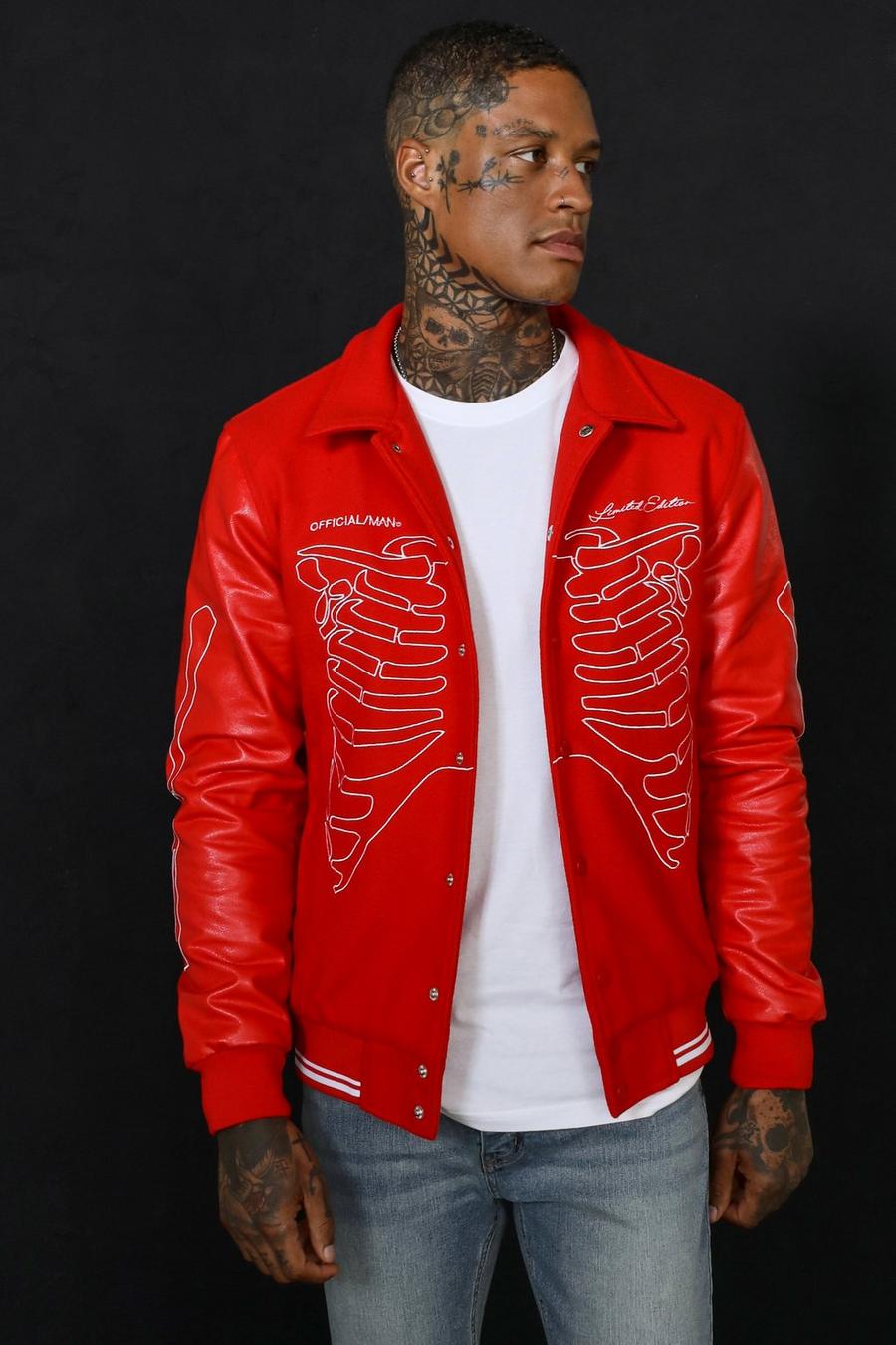 Red Skeleton Collar Varsity Bomber image number 1