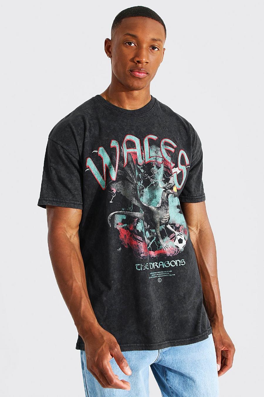 Charcoal Oversized Wales Graphic Acid Wash T-shirt image number 1