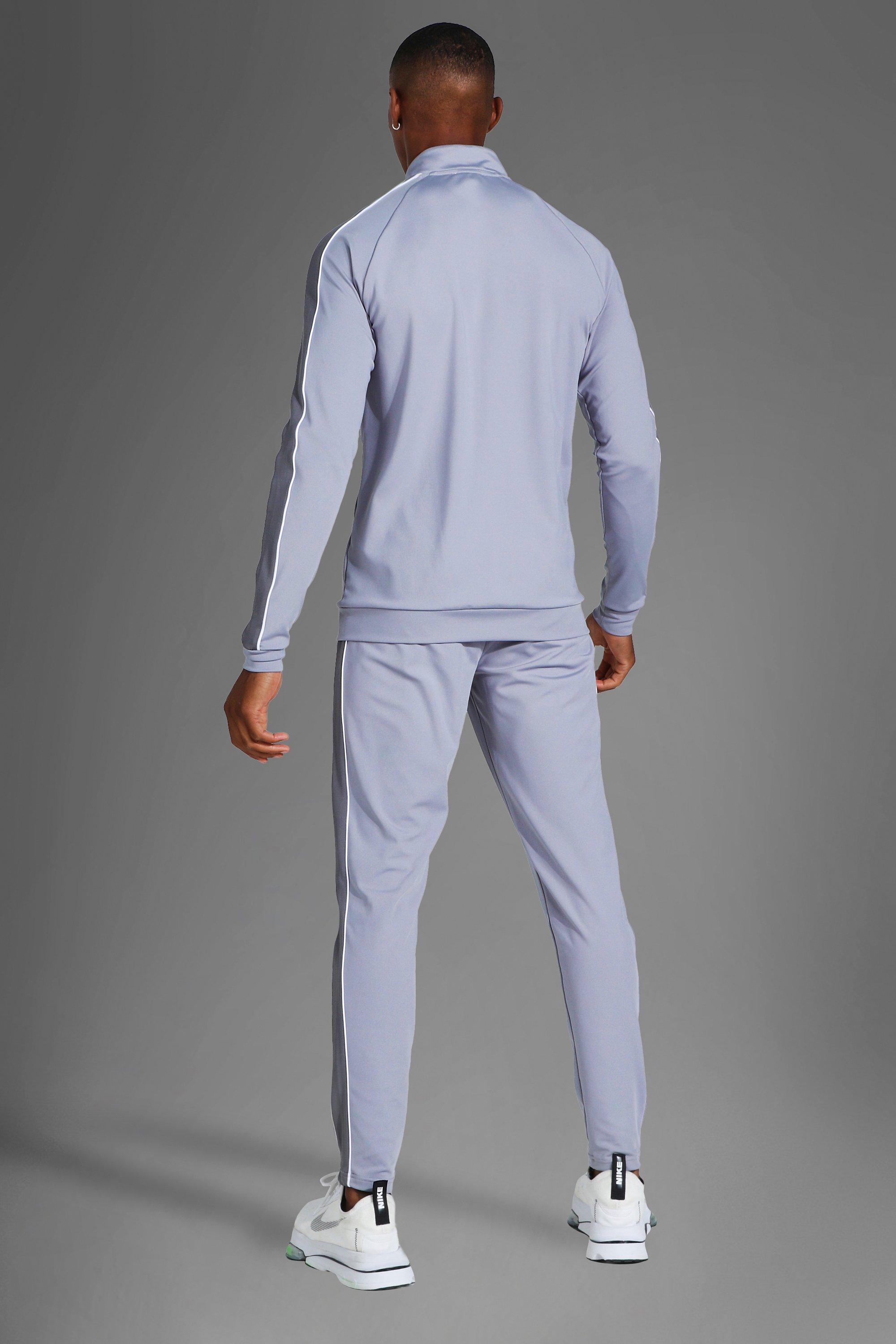 Grey nike tracksuit on sale with white stripe