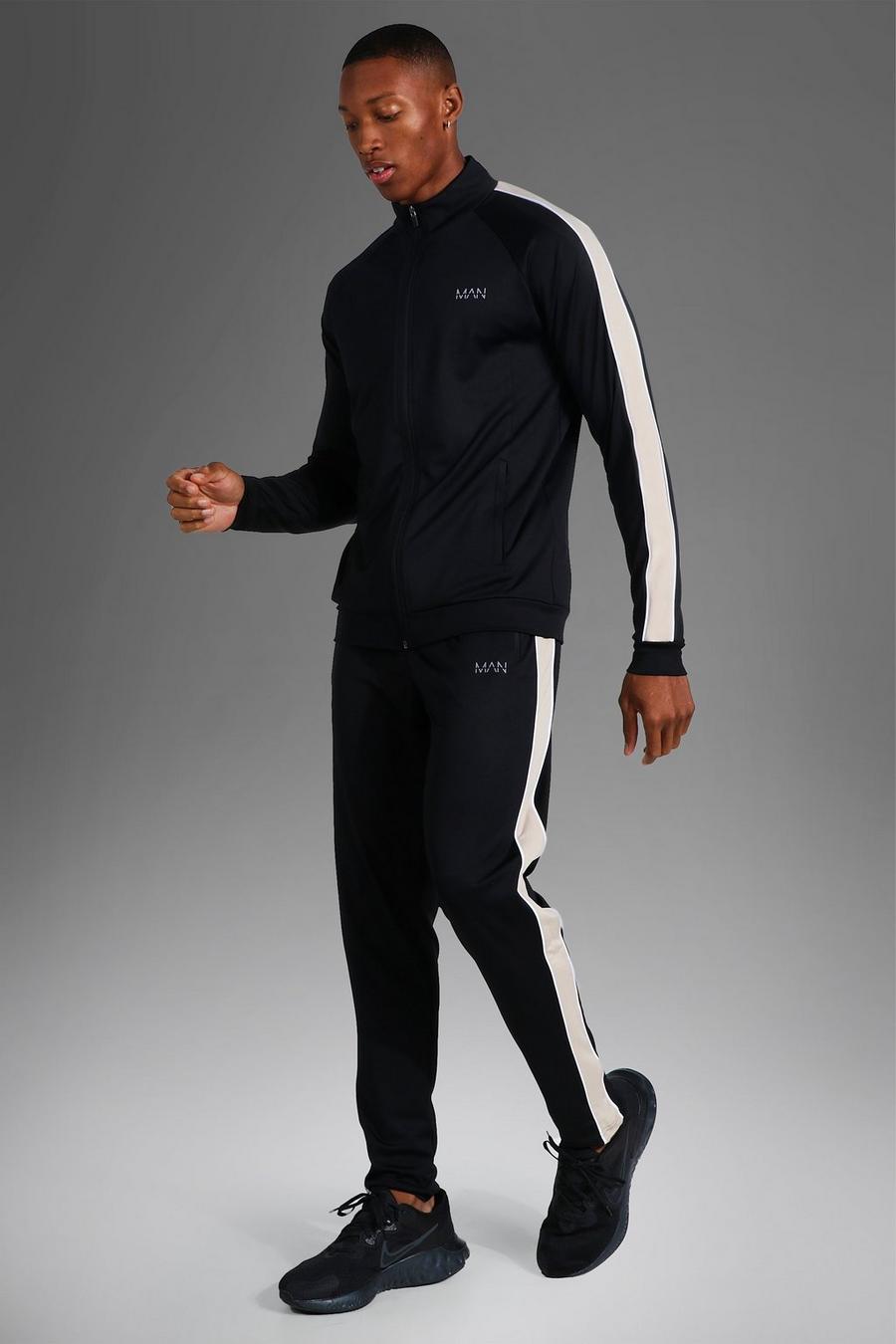 Tuta sportiva Man Active con strisce laterali e zip, Black negro image number 1
