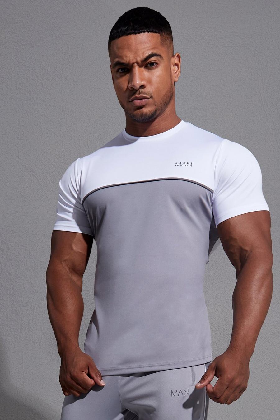 Grey grå MAN Active T-shirt med blockfärger image number 1