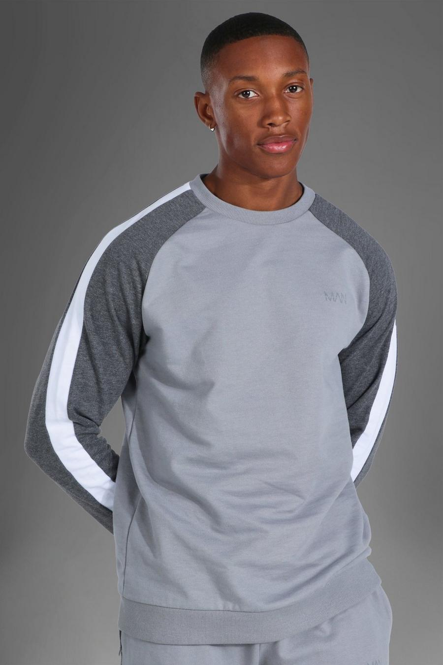 Grey grå Man Active Gym Side Stripe Sweater image number 1