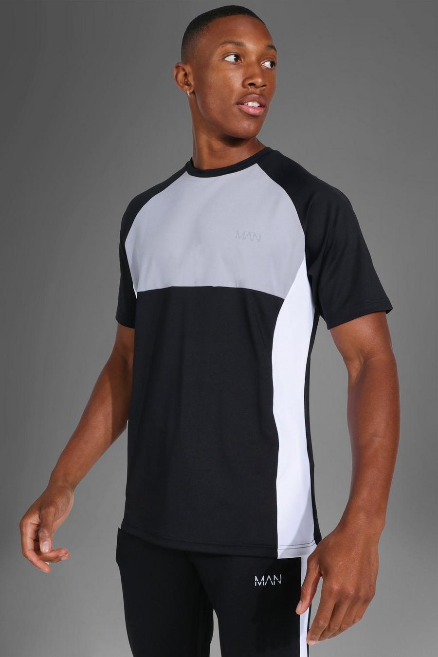 Black svart MAN Active T-shirt med raglanärm och blockfärger image number 1