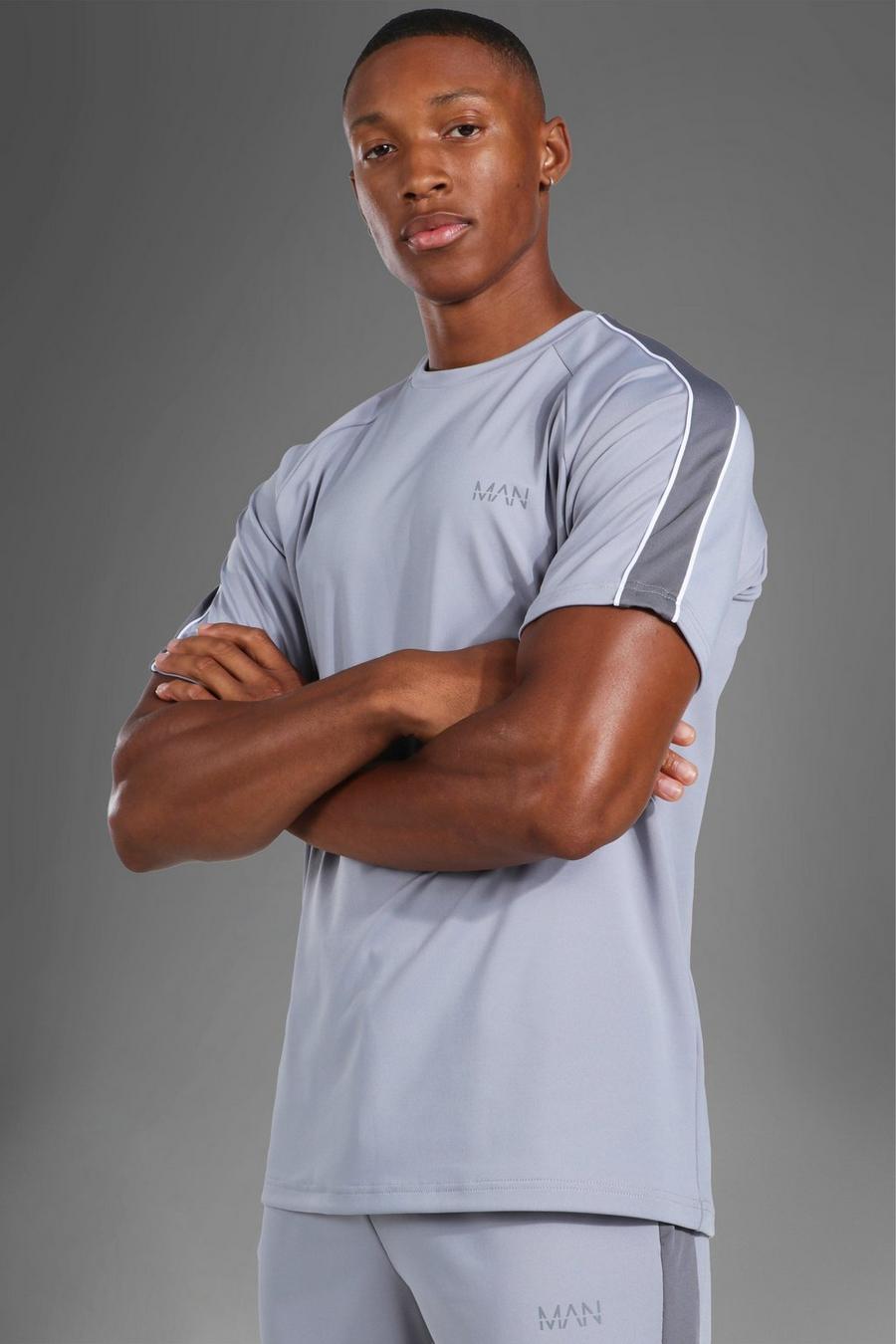 Man Active T-Shirt mit Seitenstreifen, Grey gris image number 1