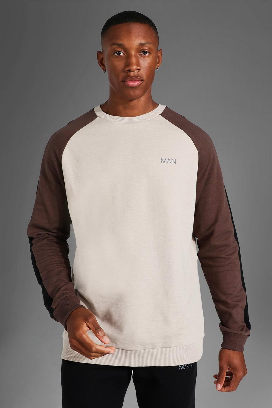 Taupe beige MAN Active Sweatshirt med ränder image number 1