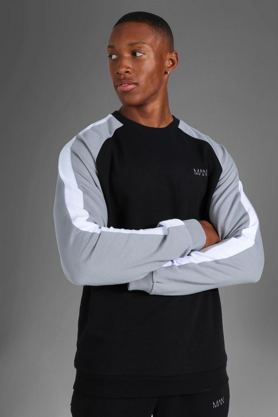 Man Active Sweatshirt mit Seitenstreifen, Black image number 1
