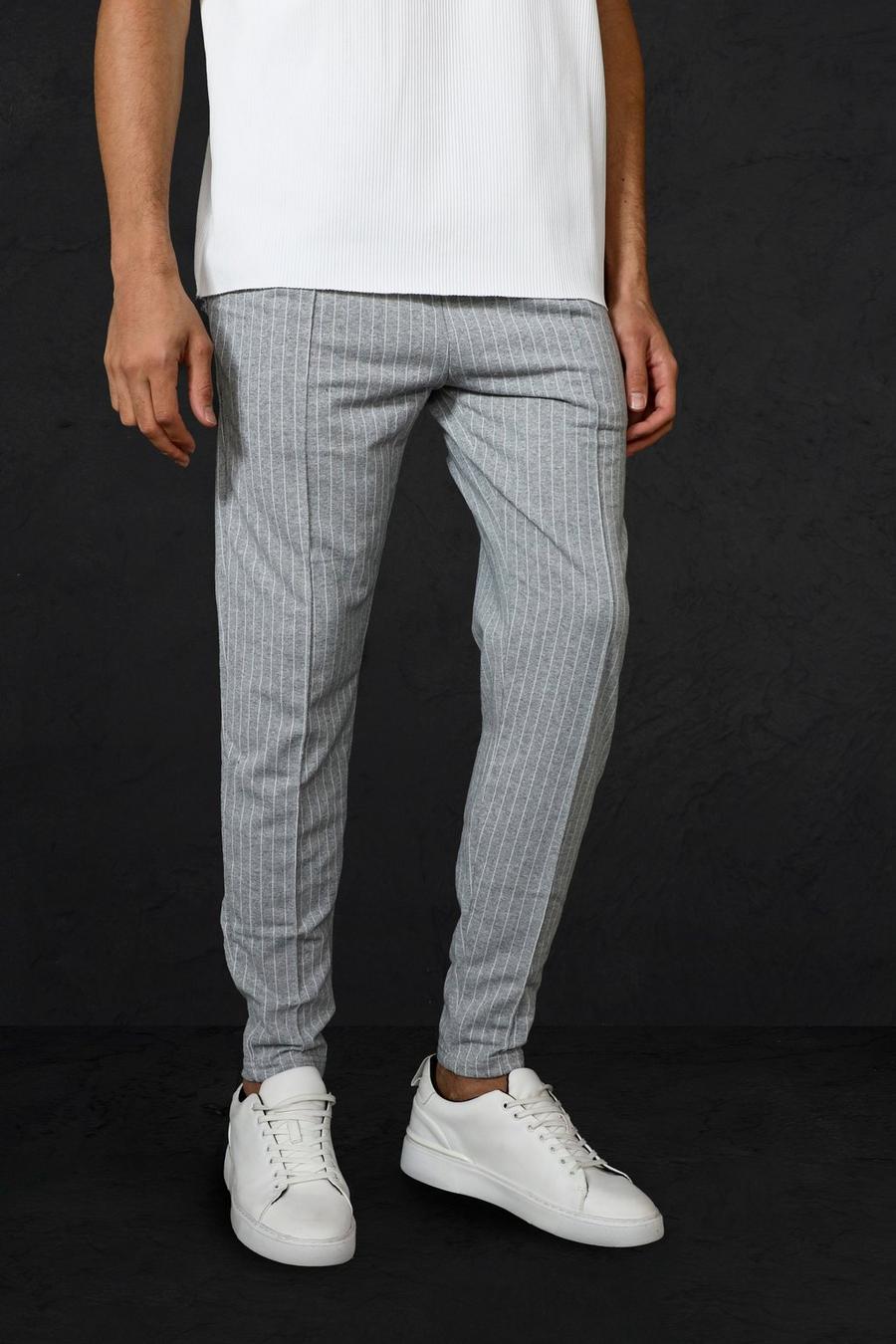 Grey Tapered Pinstripe Jacquard Joggers image number 1
