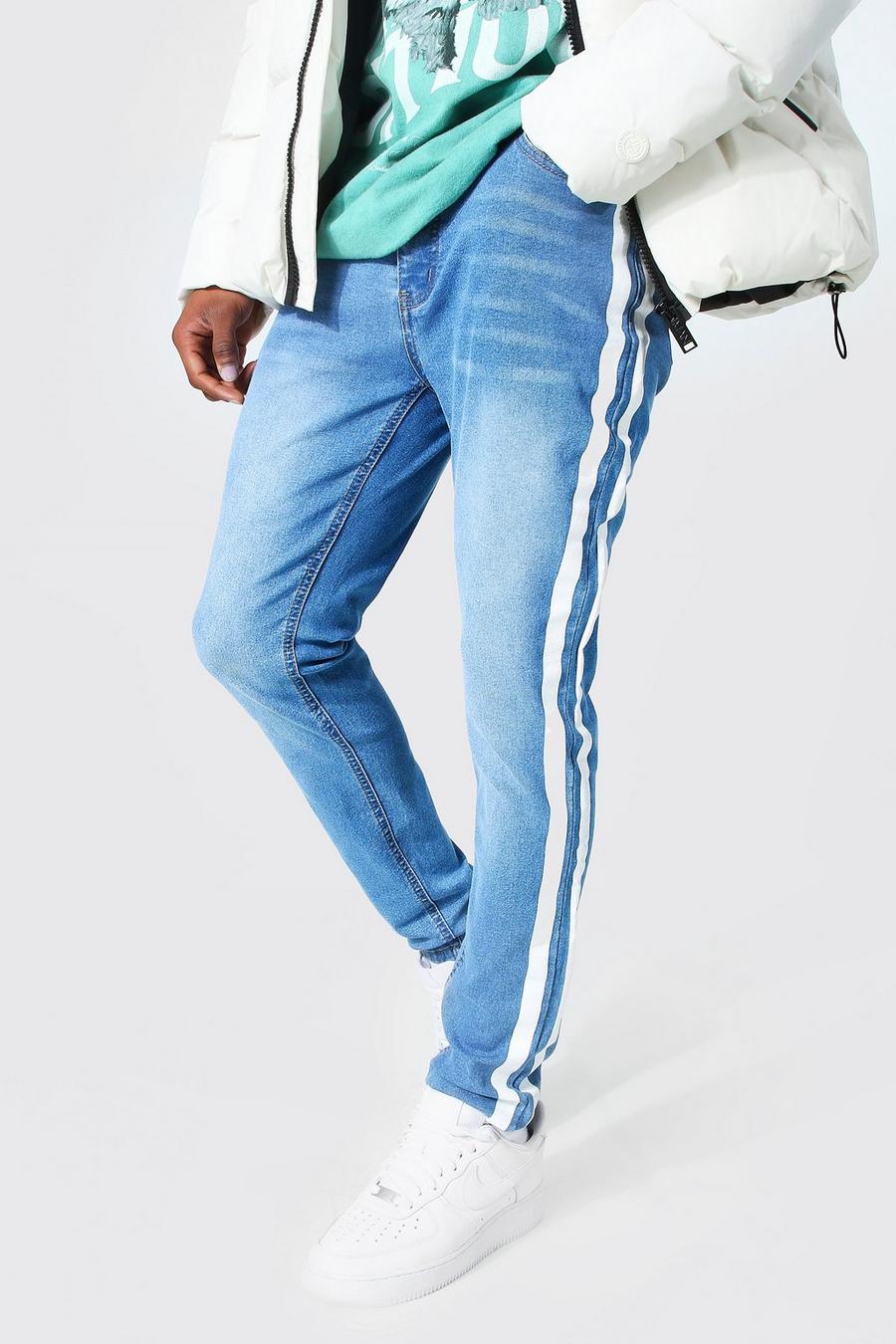 כחול בהיר סקיני ג'ינס נמתח עם פס בצד image number 1