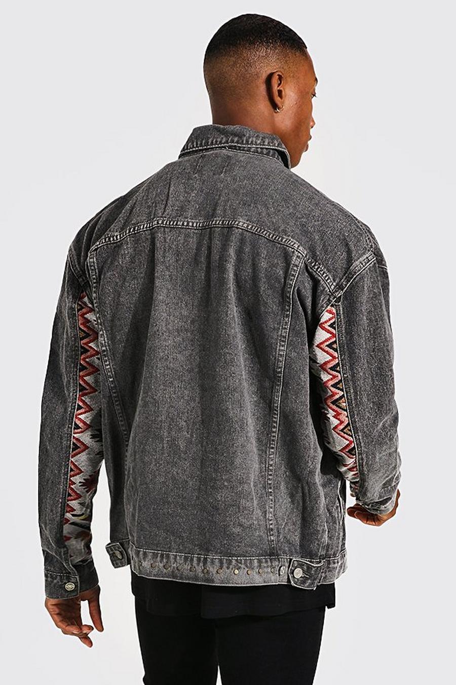 Veste en jean à motif tapisserie oversize, Dark grey image number 1