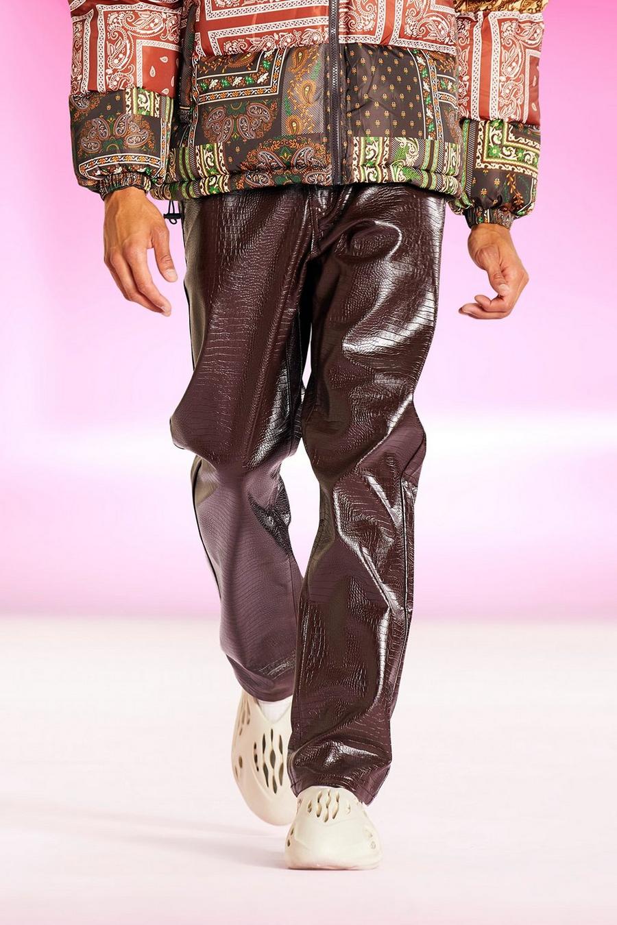 Pantalon slim en similicuir, Chocolate brown image number 1