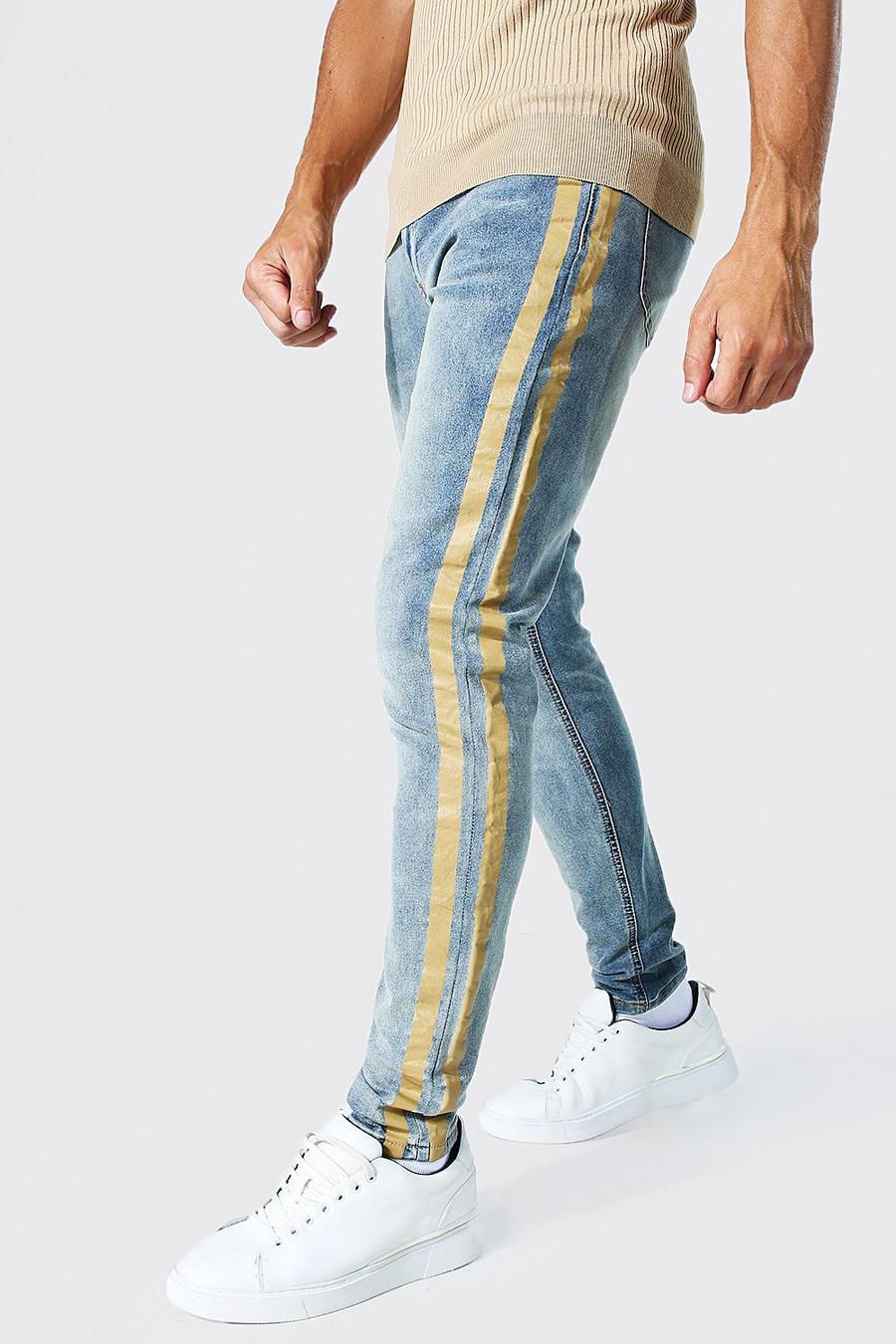 Antique blue Skinny jeans med stretch och ränder image number 1