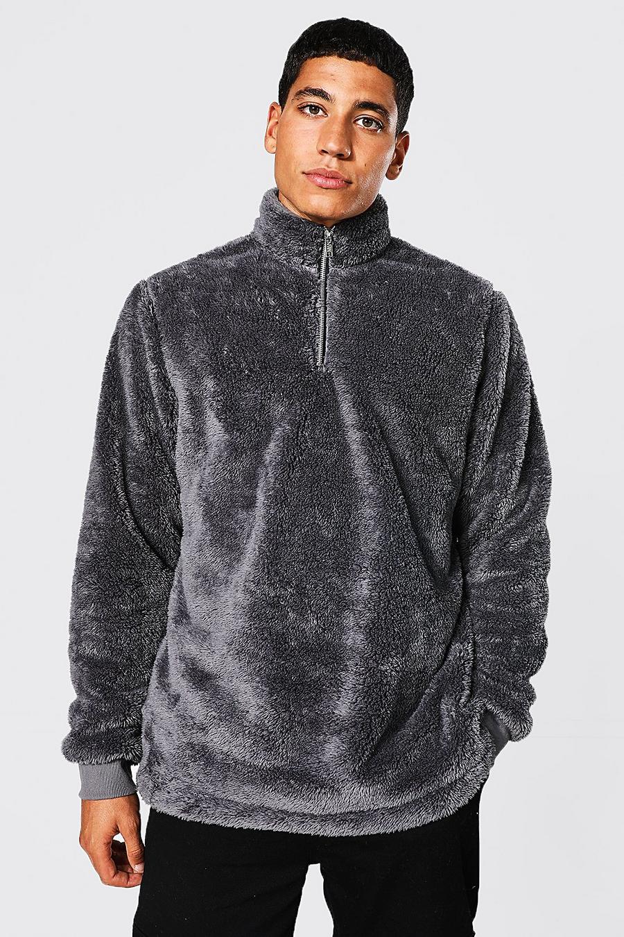 Borg-Sweatshirt mit Trichterkragen, Charcoal gris image number 1