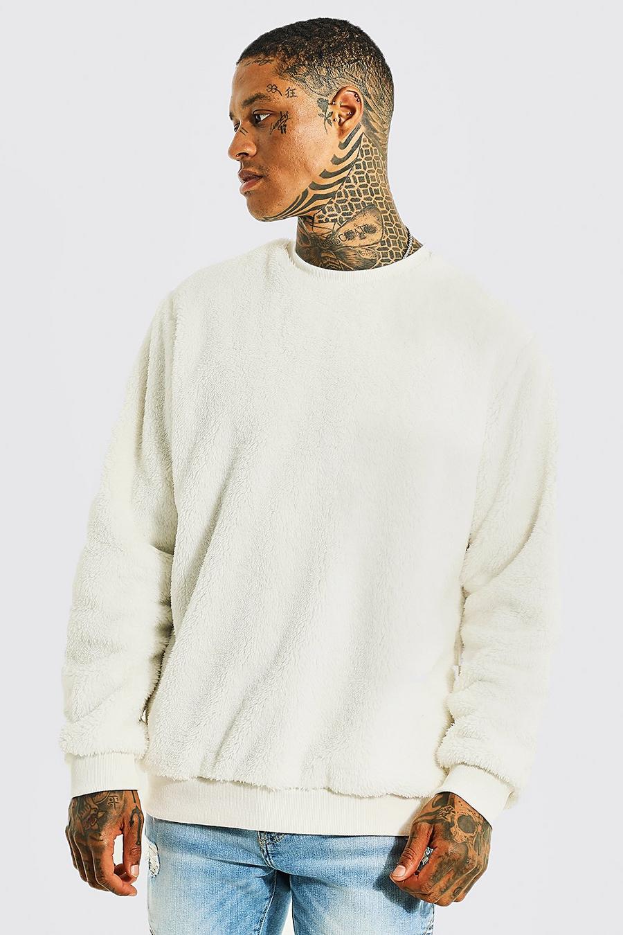 Ecru white Sweatshirt i teddy med rund hals image number 1