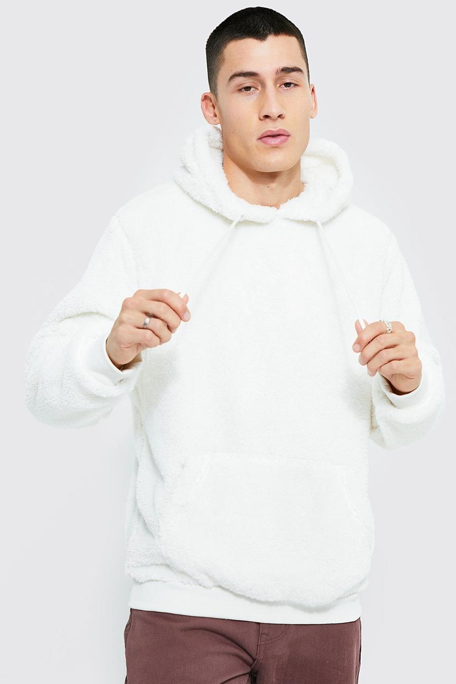 Ecru white Borg Over The Head Hoodie image number 1