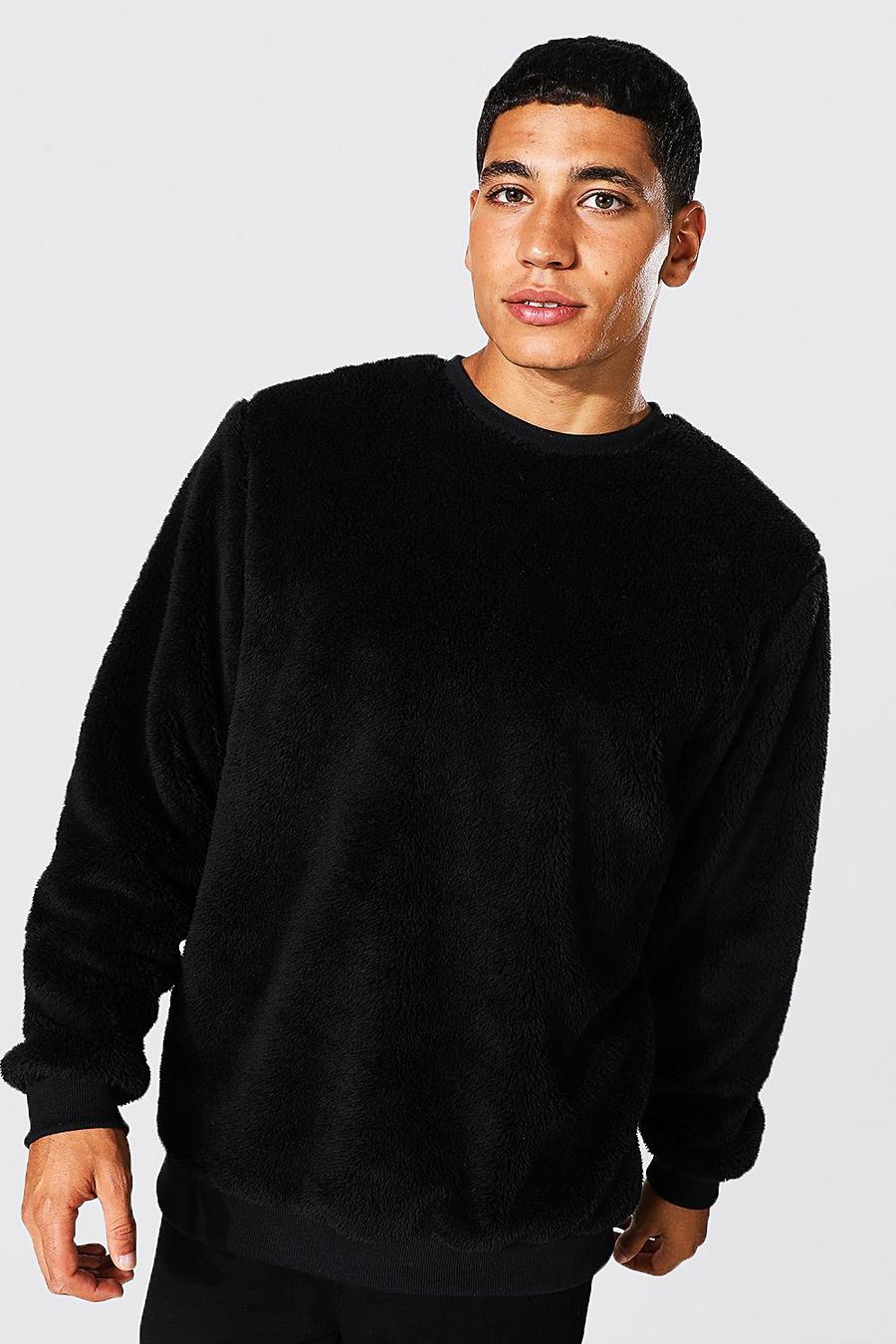 Black svart Sweatshirt i teddy med rund hals image number 1