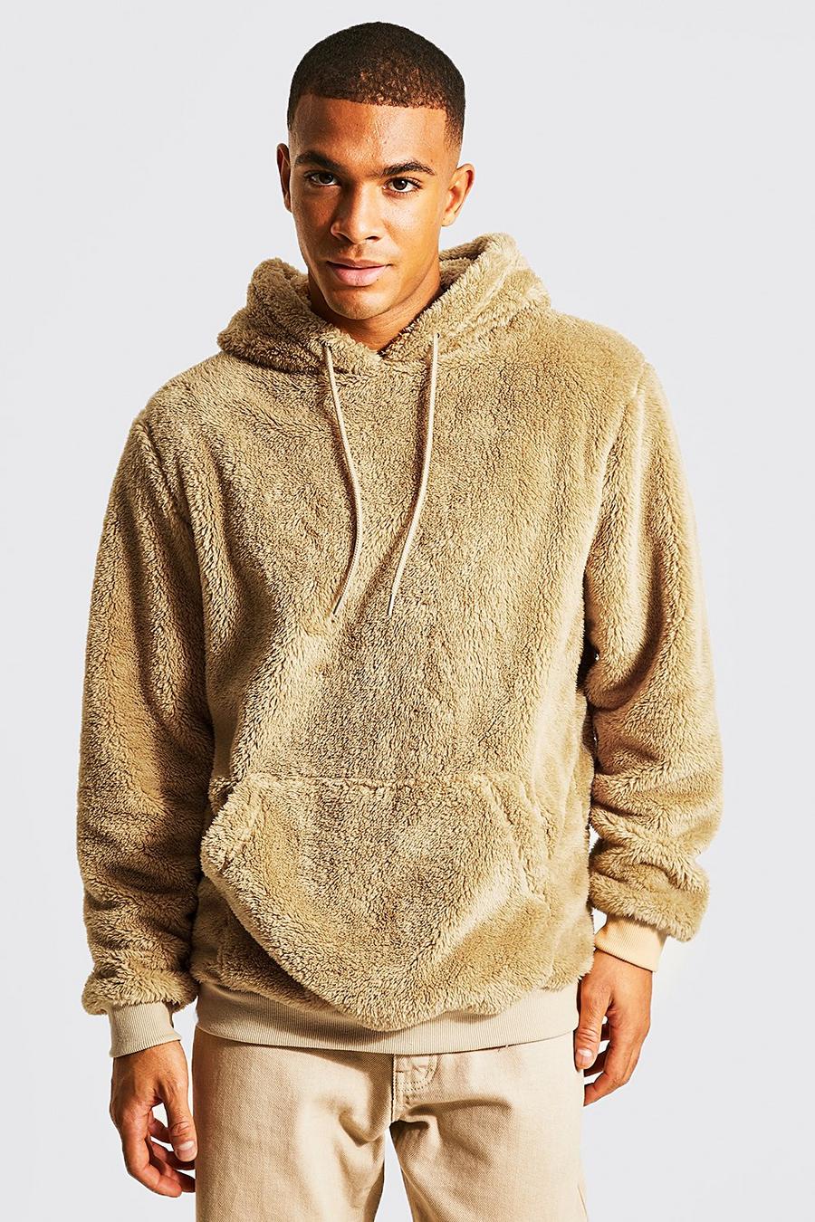 Sand beige Borg Over The Head Hoodie image number 1