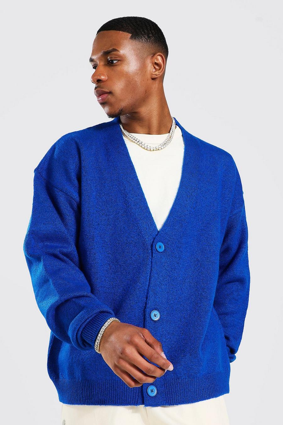 Cardigan oversize in maglia compatta rasata, Cobalt azul image number 1