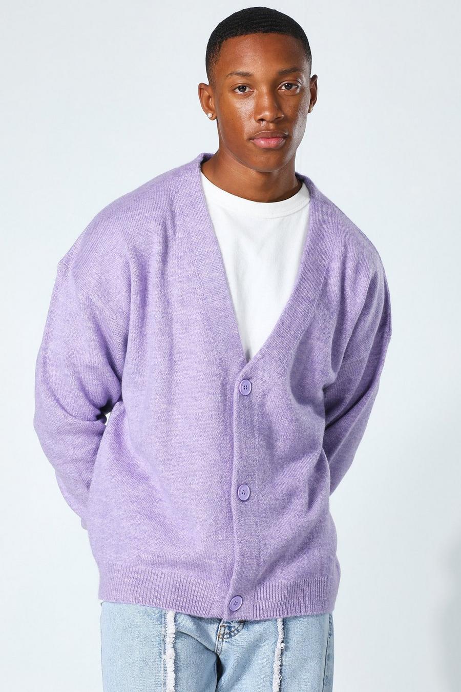 Lilac purple Oversized Brushed Compact Knit Cardigan image number 1