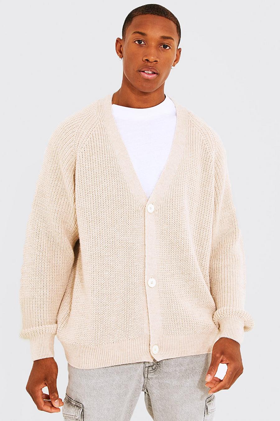 Taupe beige Oversized Raglan Knitted Cardigan image number 1