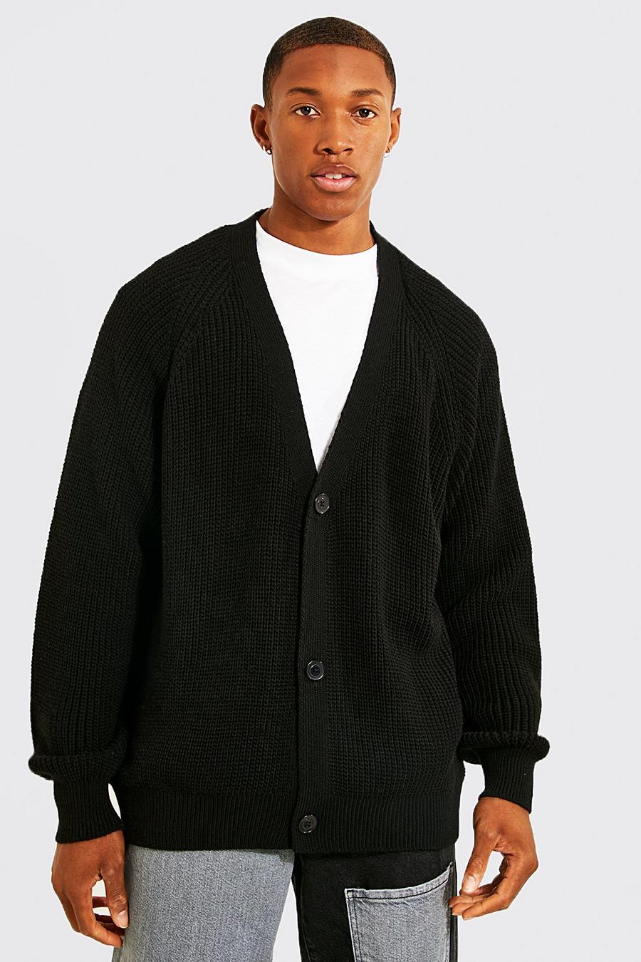 Cardigan oversize in maglia con maniche raglan, Black nero image number 1