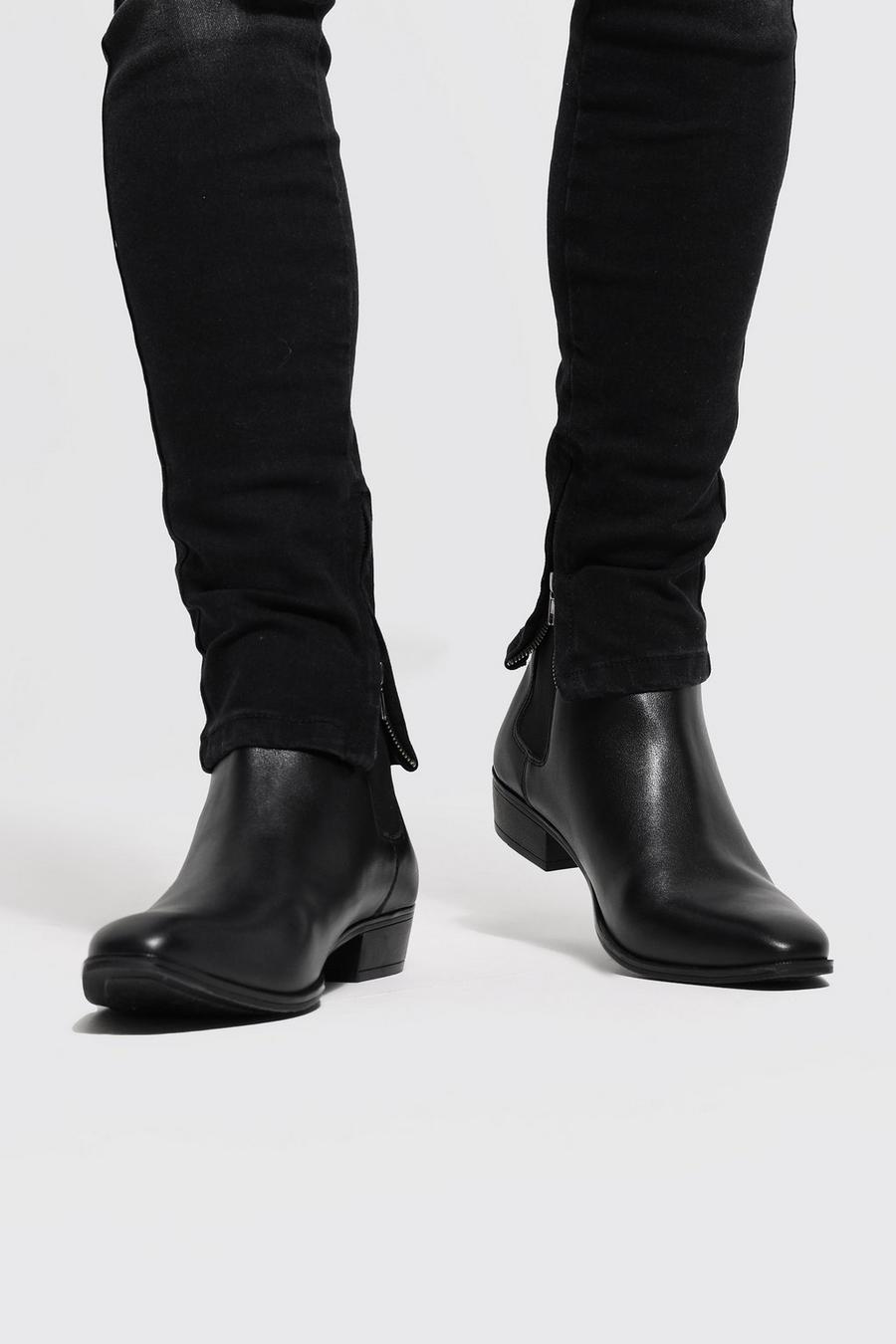 Black svart Boots i konstläder image number 1