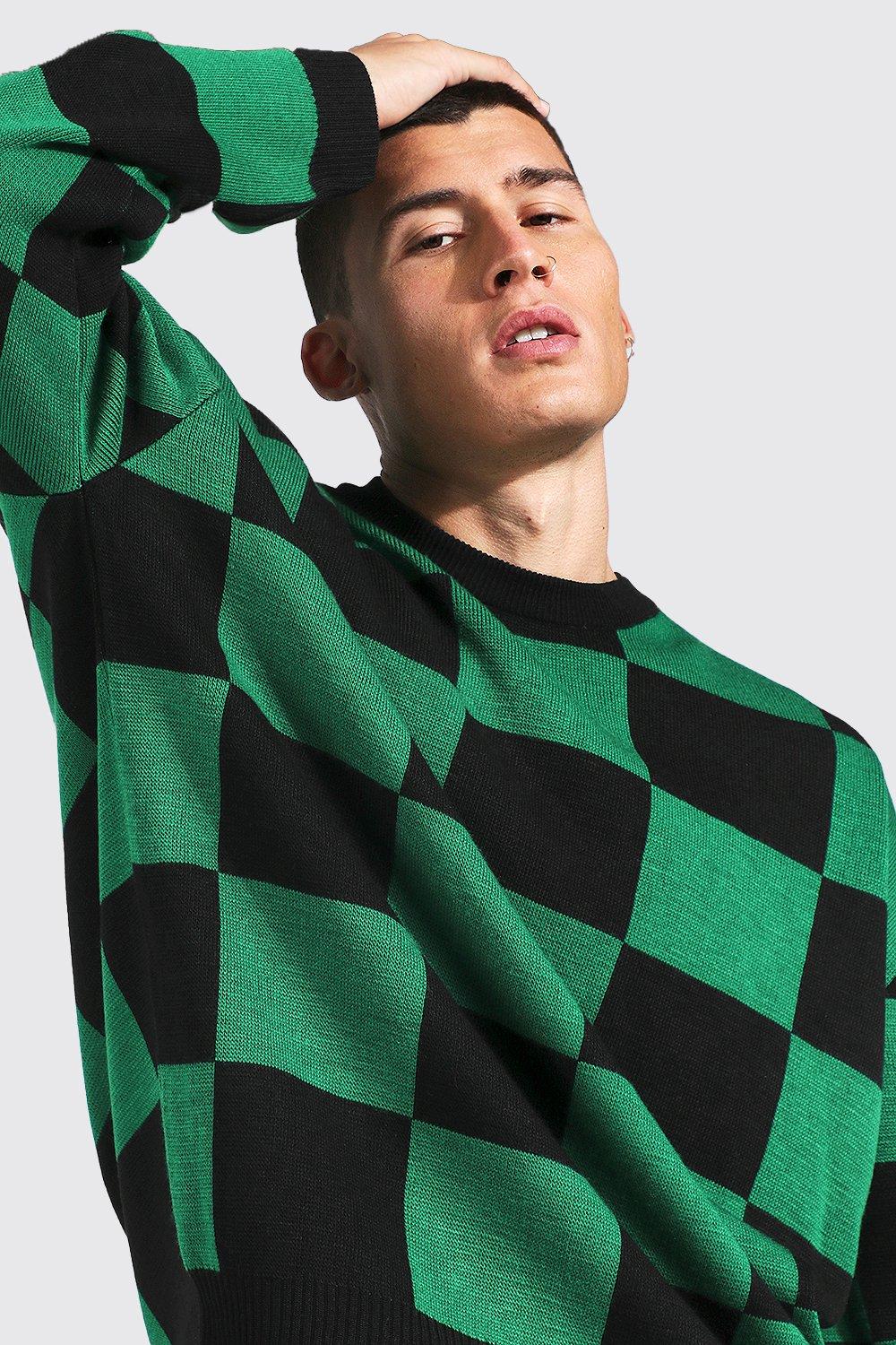 Oversized Crew Neck Checkerboard Jumper | boohoo
